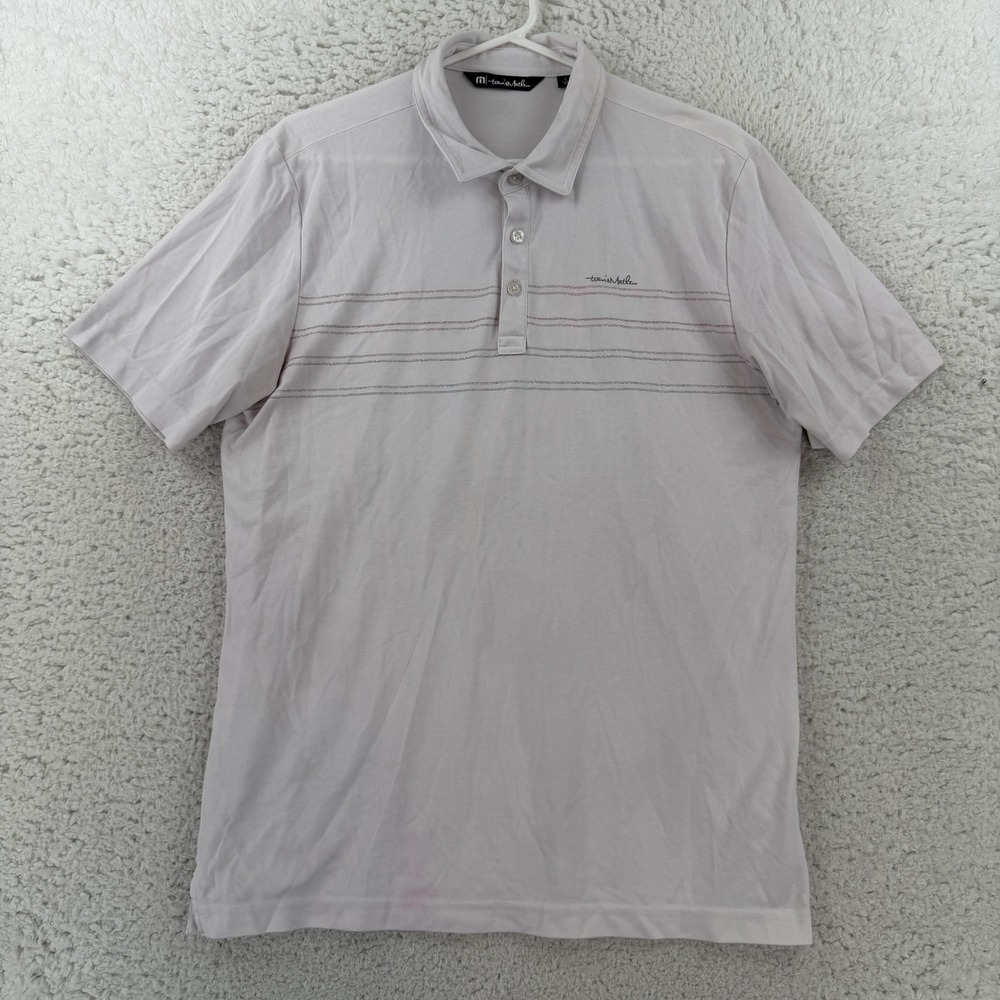 Travis Mathew Polo Shirt Mens Large Gray Stripe Pima Cotton Golf Performance Top